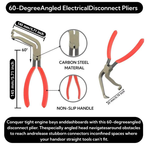 60-degree angled pliers from All In One Five Piece Automotive Electrical Tool Kit with carbon steel material, non-slip handle.