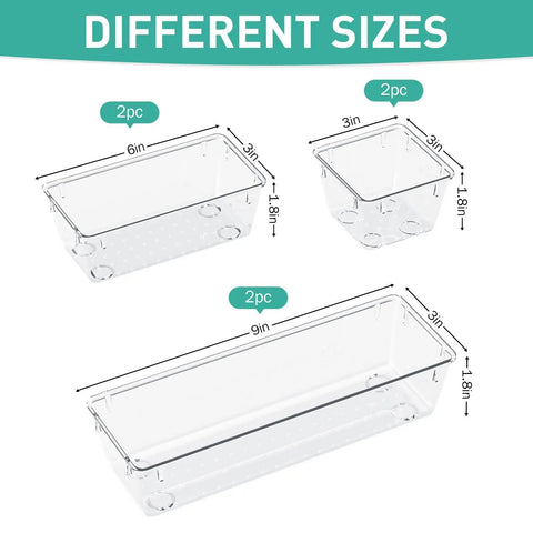 Slick Clear Drawer Organizer Set Of Six With Premium Transparent Acrylic Bins For Bathroom Desk Junk Drawer And Vanity Countertops Helps Your Daily Gear Stay Sorted Like A Champ