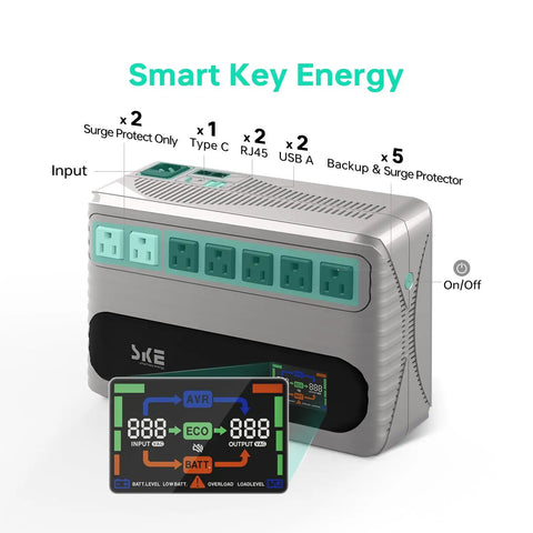 Reliable UPS Battery Backup And Surge Protector For Home Office And Desktop Setup With AVR, LCD Display, Seven Outlets
