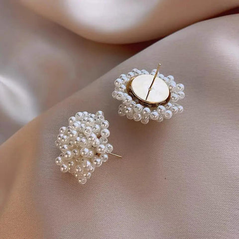 Y2K Vibe Vintage Pearl Bead Cluster Stud Earrings For Women White Boho Chic Jewelry Lightweight Comfort Perfect Everyday Glam Hypoallergenic Post Subtle Shine For Any Outfit, pearl cluster studs