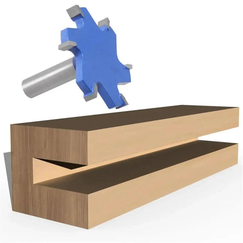 6 Edge T-Style Slotting Cutter With 1/2 Inch Shank, Industrial Grade Cobalt Alloy Router Bit cutting wood grooves.