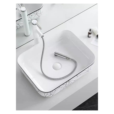 USZWBY Vessel Sinks Nordic Household Wash Basin Modern Above Counter Single Art Ceramic Bathroom Bowl Sink with faucet and hose.