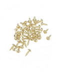 Gold Self-Tapping Picture Frame Screws With Integrated Washers For DIY Crafts shown in a scattered pile