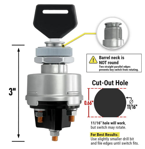 4 Position Ignition Switch For 12V Vehicles And Equipment ACC Off Run Start Heavy Duty 30A Zinc Die Cast Construction