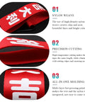 Close-up of Badass JDM Tow Strap Rock Solid Recovery Rope Slick Red Auto Racing with bold Chinese decal showing nylon weave texture.