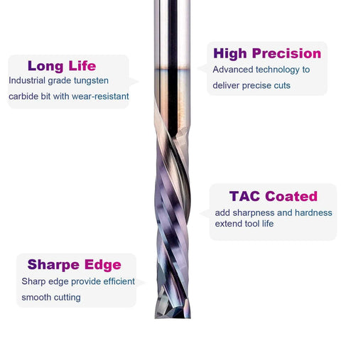 SpeTool UP&Down compression router bit with 1/4-in shank, carbide spiral, TAC coating
