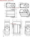 Technical drawings of 80Kg High Torque Servo Motor With Steel Gear Waterproof Digital Steering, showing measurements and mounting brackets.