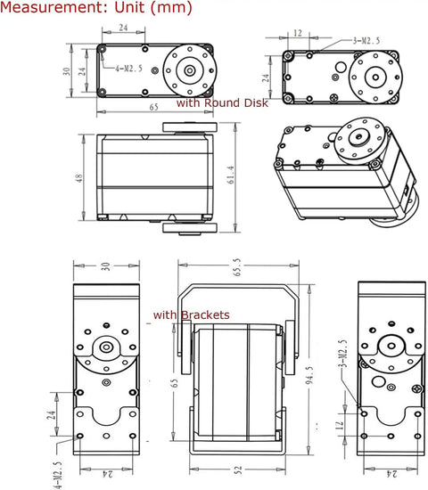 Technical drawings of 80Kg High Torque Servo Motor With Steel Gear Waterproof Digital Steering, showing measurements and mounting brackets.