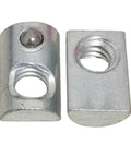 1/4-20 Steel T-Nut With Ball Spring For Aluminum Extrusion Rails, Fits 1010 Series And 1.0 Inch Base Profiles, zinc finish, close-up view
