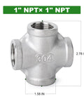 Stainless Steel 4 Way Pipe Fittings 1 Inch X 1 Inch X 1 Inch X 1 Inch NPT Female Threads 304 Grade For Corrosion Resistance