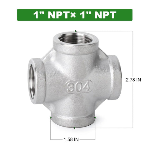 Stainless Steel 4 Way Pipe Fittings 1 Inch X 1 Inch X 1 Inch X 1 Inch NPT Female Threads 304 Grade For Corrosion Resistance