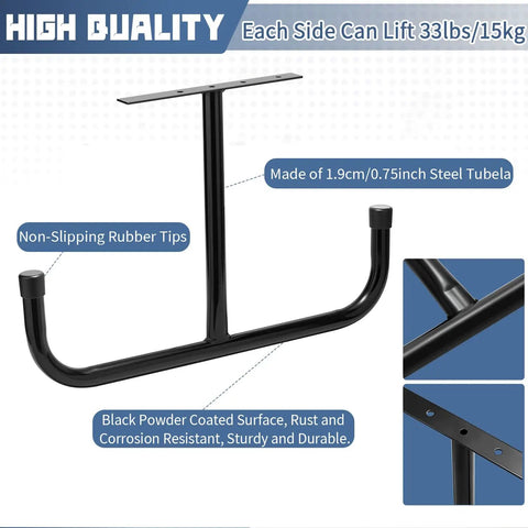 Side view of Two Pack Overhead Garage Storage Rack With Six J Hooks, Heavy Duty Ceiling Storage System with rubber tips and steel frame