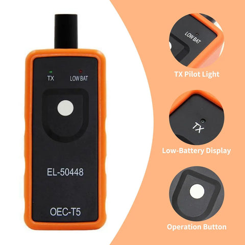 Professional TPMS Relearn Tool For Tire Pressure Monitor Activation And Universal Sensor Reset, compact design with operation button.