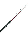 Red telescopic casting rod extended with EVA grip, showing shock ring guides, Telescopic Casting Rod Extends From 17 Inches To 5 Feet 6 Inches For Easy On The Go Storage, Durable Z Glass Build With EVA Comfort Grip, Shock Ring Guides, Medium Power, Red Finish, Travel Ready Fishing Pole For All Day Angling