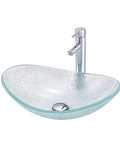 USZWBY Bathroom Vessel Sink Vanity Tempered Glass Vessel Bowl Sink Oval Transparent Countertop Sink Bowl Above Counter Sink Art Basin with chrome faucet