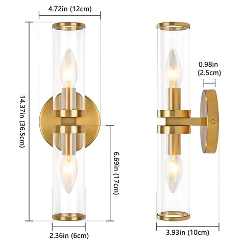Gold Wall Sconce Lights Two Pack With Candle Shaped Glass Shades Brushed Brass Mid Century Vanity Wall Lamps For Mirror Bedroom Living Room Hallway And Bathroom Decor With Electroplated Gold Finish And Two Light Fixtures For A Lit Modern Home Vibe