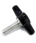 Solid 1/4 20 X 3/4 Inch Thumb Screws With Black Plastic Tee Knobs, Tool Free Stainless Steel Fasteners close-up view