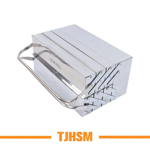 Heavy Duty Stainless Steel Toolbox With Dang Tough Carry Handle Features Four Tier Seven Tray Folding Cantilever Rack For Garage Shop Or Home Office Delivers Heaps Of Nifty Tool Storage And Slick Parts Sorting Daily.