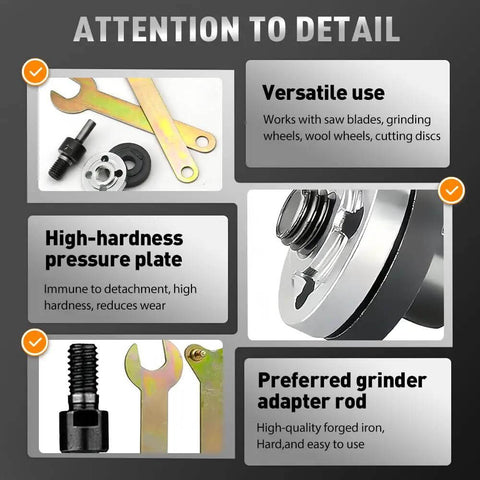 Heavy Duty Electric Drill Angle Grinder Connecting Rod Set with Metal Adapter and Wrench, showing features and components.