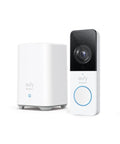 Front view of Video Doorbell 2E Battery Powered With 2K Resolution And 120 Day Battery Life Front Door Security Camera next to base station.