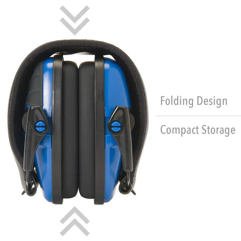 Impact Sport Electronic Earmuff With Real Blue Finish Keeps Your Hearing Safe 82 Decibel Shutoff And 22 NRR 4X Amplification folded view