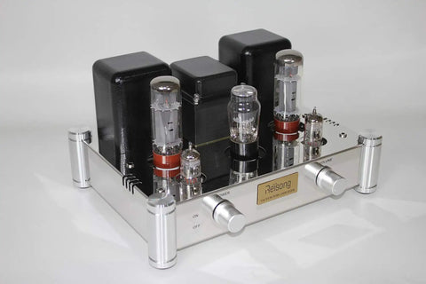A12 EL34 12AX7 ECC83 Tube Amplifier For Hi Fi Stereo, Class A Single Ended Tube Amp with controls and tubes visible