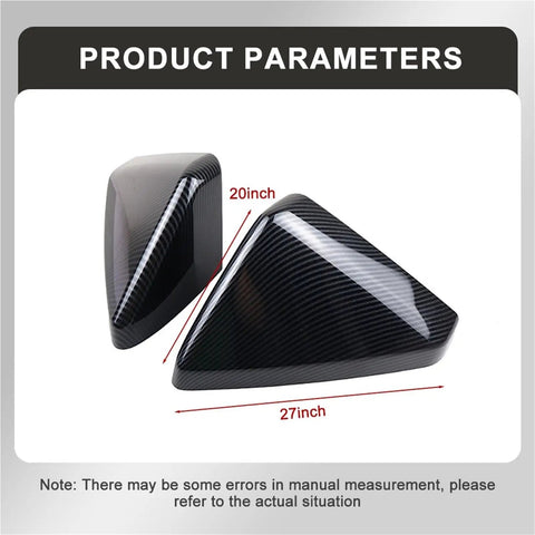 Grab These Heavy Duty Side View Mirror Caps For Tesla Cybertruck featuring durable ABS plastic, shown in sizes 20 inch and 27 inch.