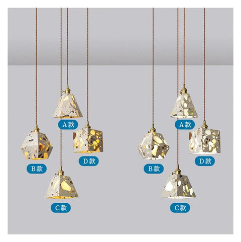 Industrial Marble Pendant Light Fixture Chandeliers in various geometric shapes for restaurant, café, and bedside use.
