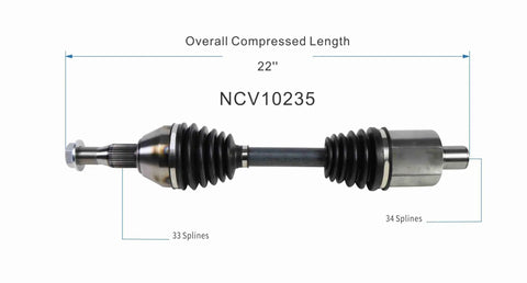Rock Solid Cv Axle Shaft Assembly For Left Front Driver Side with 22" length and 33/34 splines for OEM fitment.