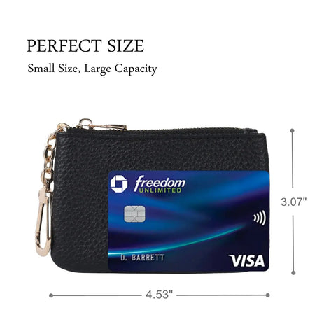 Full Grain Leather Coin Purse And Keychain Wallet With Slick Pull Zipper Closure Handy Card Slots Stylish Matte Black Finish No Fuss Go To Everyday Carry with card dimensions.