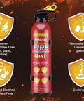 Heavy Duty Water Based Fire Extinguisher Spray, 620 Ml, shows fire safety classifications A, B, C, K for various fire types.