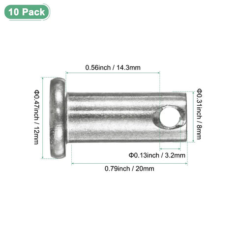 10 Pack Single Hole Clevis Pins M8 X 20mm 304 Stainless Steel Flat Head Heavy Duty Built To Last For Mechanical Linkage And Fixed Parts Ship Rigging Lifting Gear Hinges Furniture Assembly Reusable Durable Fasteners, 20mm pin