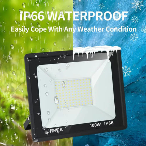 2 Pack 100W LED Flood Lights Outdoor With Plug, 10000lm High Brightness Daylight 6500K IP66 Waterproof Exterior Floodlights