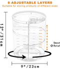 Clear Acrylic Rotating Makeup Organizer With Eight Adjustable Trays And A Smooth 360 Spin Base To Keep Your Daily Skincare Stash Neat As Pin On Any Vanity Or Bathroom Countertop Setup, measuring 9" by 12".
