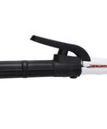 Heavy Duty Welding Clamp Electrode Holder With 10 Foot Cable Designed For Stick Welding Jobs Features Cool Grip Insulation and secure grooved jaws.