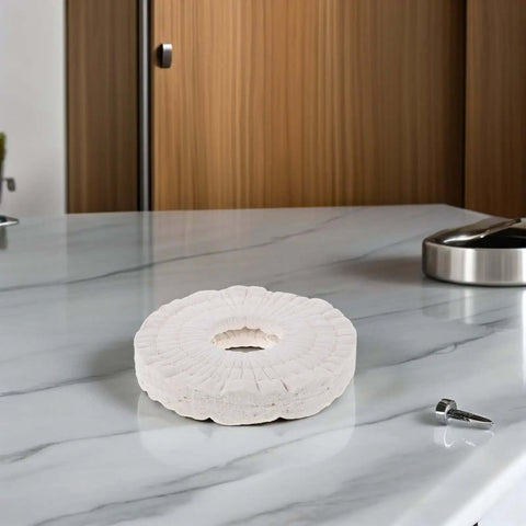 Cotton Buffing Polishing Wheel 150x50x20mm for woodworking edge banding machines on a marble surface.
