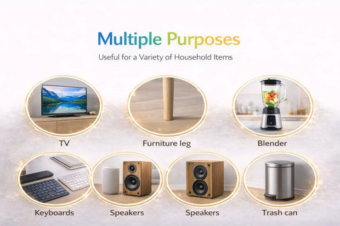 300 Pieces Clear Silicone Cabinet Door Bumpers With Super Tacky Self Adhesive Back Anti Slam Furniture Pads For Drawers And Furniture Easy Peasy Install Guaranteed Zero Slams Forever displayed with various household items.