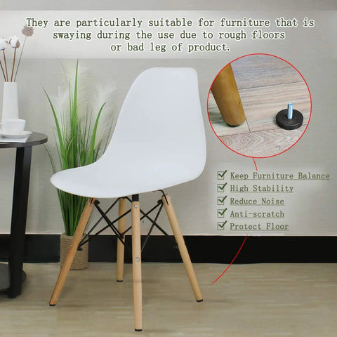 M8 25 40mm Leveling Feet Adjustable Leveler Floor Protectors shown on wooden chair leg for home furniture stability and floor protection.