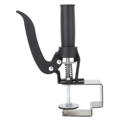 No Sweat Quick Release Drawer Installation Jig With Heavy Duty Press Clamp and Non Slip Grip Pads for Perfect Cabinet Alignment, side view.