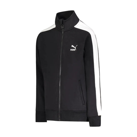 T7 Core French Terry Track Jacket For Boys Black Zip Front With Contrast Stripes Retro Athletic Style Officially Licensed Youth Sport Jacket Size Large Kid Approved