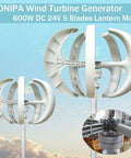 600W 24V Wind Turbine Generator with Five Blades Vertical Axis VAWT Lantern Motor, close-up view showing nylon rotor design