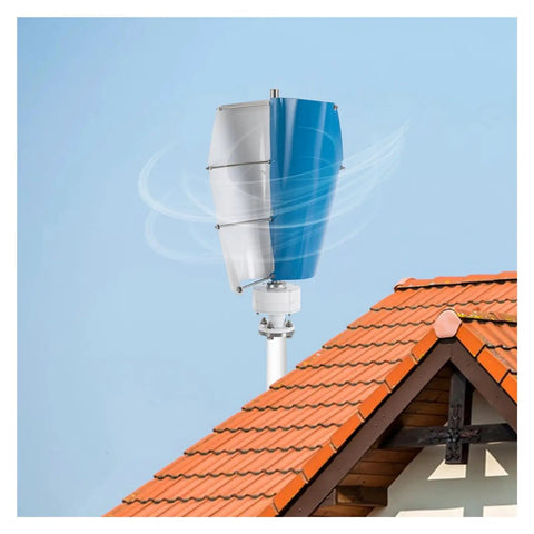 Portable Vertical Axis Wind Turbine Generator 12V 24V, 100W Max Power IP67 mounted on a rooftop