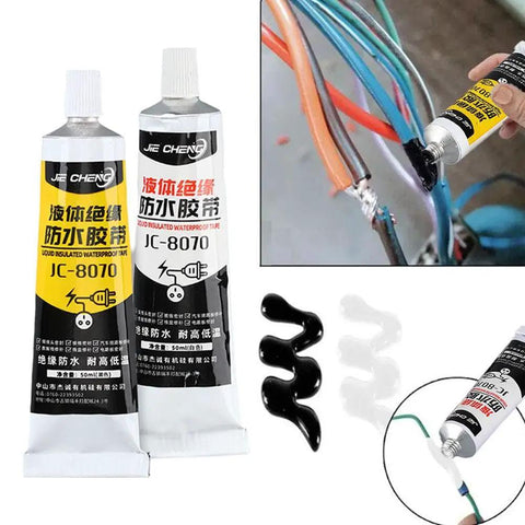 Liquid Electrical Tape For Wires And Cables 2 Pack 50ml Each Black Waterproof Dielectric Sealant For Marine And Home Electrical Equipment Easy To Apply Insulation And Sealing To Protect Wiring And Prevent Leaks, shown applied on cables.