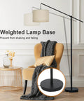 Arc Floor Lamp With Cantilever Arm For Couch And Reading Nook, Adjustable Height, Natural Linen Drum Shade, Matte Black Metal Pole