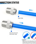 304 Stainless Steel Straight Push To Connect Fittings 8mm Tube OD To One Quarter Inch NPT Thread Male Fittings with blue tubing insertion