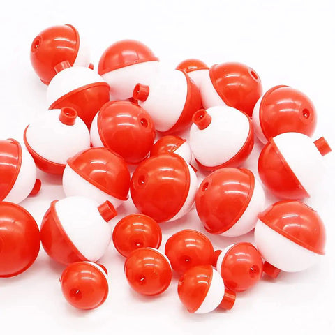 60 Piece Fishing Floats Set Hard ABS Push Button Round Buoys For Tackle Accessories One Inch And One And A Half Inch Red And White