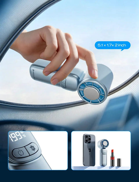 Portable Handheld Turbo Fan With Ice Cooling And 199 Speed Infinite Adjustment Rechargeable Personal Fan in hand