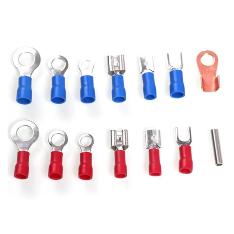 Top Notch 300 Pcs Assorted Wire Crimp Terminals Kit With Insulated Spade Fork Ring Butt Connectors In Red And Blue Copper Colors For All Your Electrical Wiring Jobs, assorted ring and fork terminals