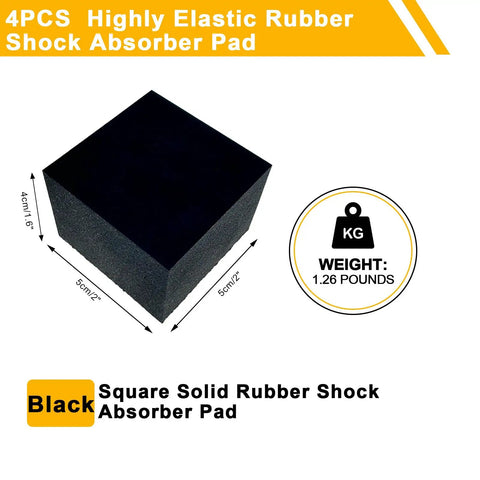 4 Piece Rock Solid Rubber Anti Vibration Isolation Blocks for HVAC and AC Units Heavy Duty Sound Dampening Bumper Pads 2 by 2 by 1 Point 6 Inches Square Rubber Feet for Compressors and Machinery black rubber shock absorber pad