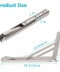 Top Shelf Heavy Duty Folding Shelf Brackets 20 Inch Wall Mount Space Saving Brushed Stainless Steel DIY Desk Support Built Like A Tank Holds 440 Pounds Pack Of 2 dimensions, showing size and design details.